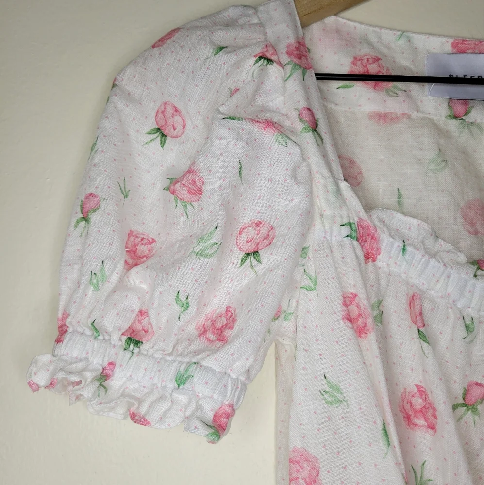 Sleeper Marquise 100% linen dress in roses, sz xs - Picture 6 of 13